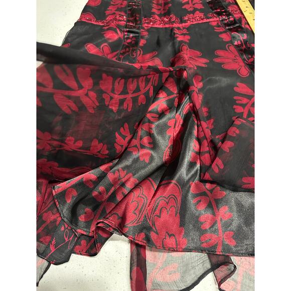 ECI New York Skirt Silk Black Red Floral Sheer Overlay Romantic Whimsigoth 12 - Picture 6 of 11